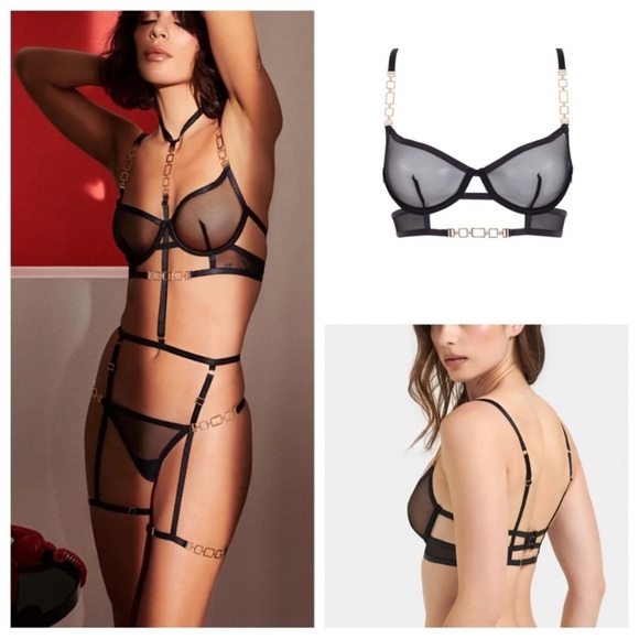 New! Bluebella Calypso mesh strappy gold hardware bra black nwot 10502 - Picture 1 of 8